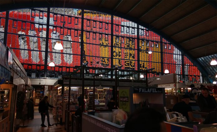 Roadworks, stained glass, Swansea
