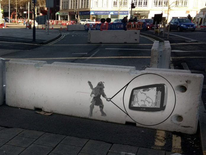Minotaur, Banksy, Swansea, Roadworks